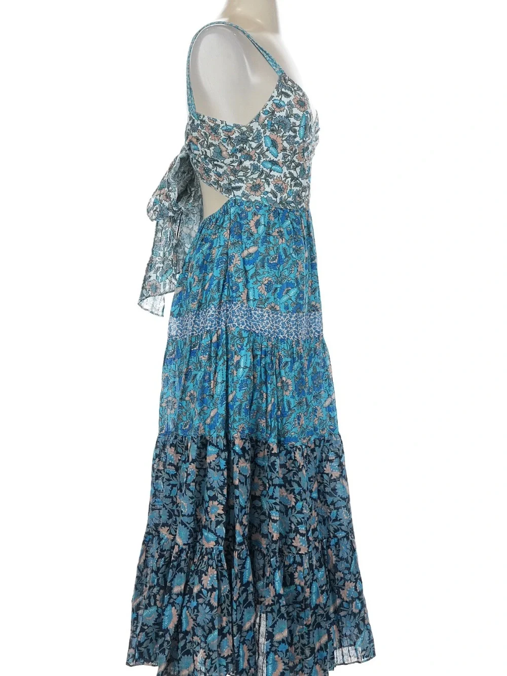 EUC Small La Vie Rebecca Taylor Josephine Midi Dress Patchwork Floral Blue